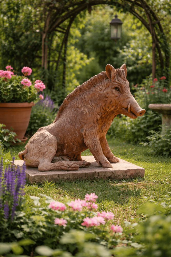 Sanglier en terre cuite d’Impruneta authentique – sculpture de jardin expressive et puissante